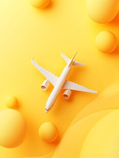 黄色背景上的白色飞机模型