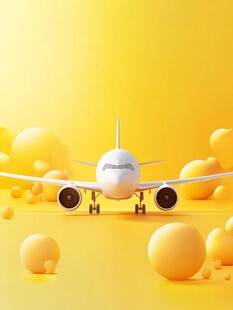黄色背景中的梦幻飞机