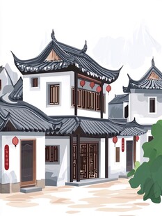 江南古风民居建筑图景