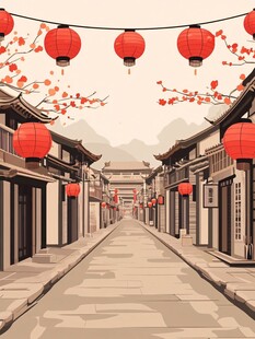 古巷红灯笼 中式传统街景