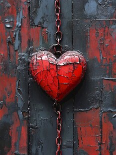 挂在旧墙上的红色爱心
