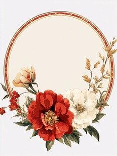 花卉环绕的圆形装饰图案