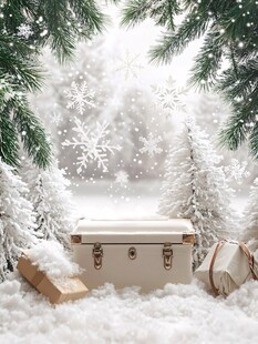 冬日雪景中的宝箱与礼物