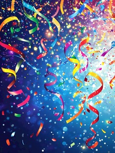 彩带飞舞的欢乐庆祝场景