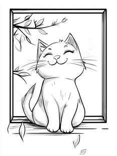 窗边微笑的可爱猫咪