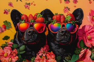 时尚萌犬的多彩鲜花世界