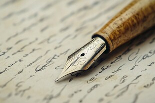 钢笔置于手写文字之上