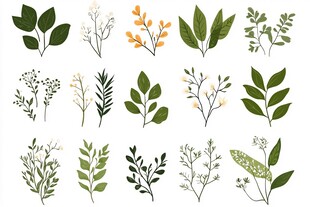 手绘清新植物枝叶集合