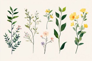 手绘清新花卉植物插画