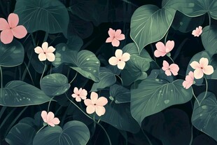 梦幻绿叶间的粉色小花