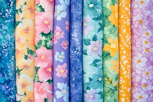 多彩花卉图案布料展示