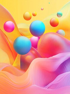 梦幻色彩的3D流体与球体