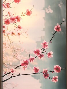 窗前绽放的娇艳粉色桃花