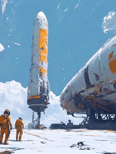 未来宇航场景 火箭与宇航员