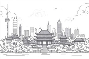 中式古典与现代都市天际线