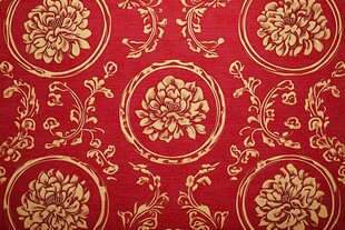 中式红底金色花卉纹理图案