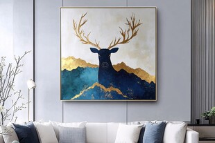 金色鹿头装饰画 尽显雅致