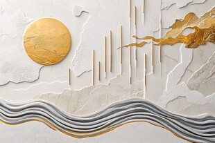 新中式山水金月艺术背景墙