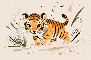 萌趣小老虎在草丛中奔跑