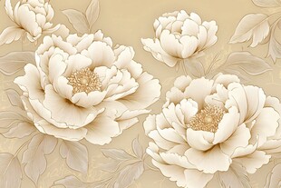 米黄色背景的精美白牡丹图