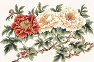 手绘牡丹花卉图案