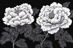黑白牡丹图 优雅花卉艺术