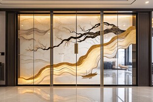 中式山水意境玻璃隔断