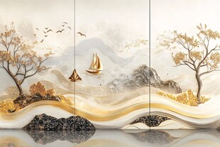 金色山水间的诗意画卷