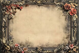 复古雕花相框与花卉背景