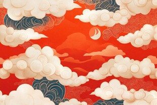 红日云海国风插画背景图