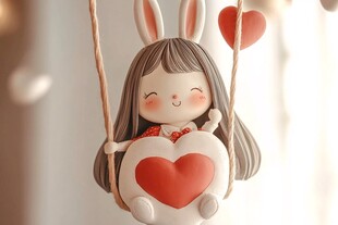 可爱兔耳女孩秋千萌物