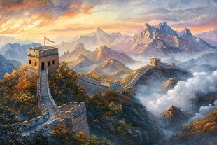 壮丽长城于山川云海间