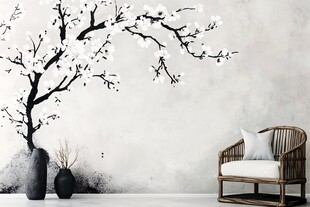 中式风墙面与休闲藤椅