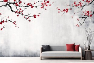 中式梅花背景墙客厅景致