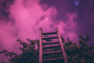 梦幻紫夜中的神秘木梯