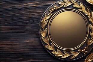 金色花环奖牌框 质感背景