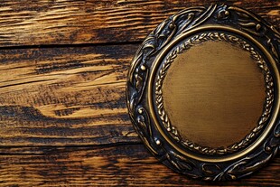 木质背景上的复古金属铭牌