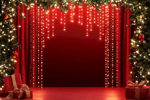 圣诞红幕场景配璀璨灯串