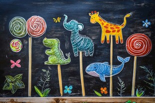 动物主题创意棒棒糖插画