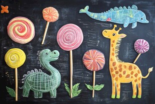 童趣糖果与动物插画图案