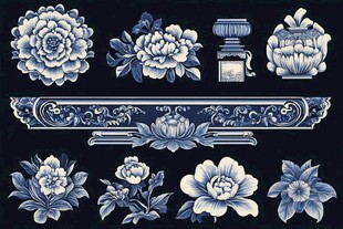 青花瓷花卉图案设计元素