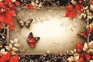 复古花卉蝴蝶装饰背景图