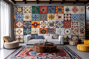 多彩瓷砖墙打造个性客厅