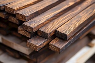 堆叠的深色实木木材