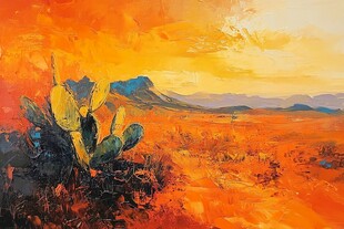 沙漠日落仙人掌壮美景观