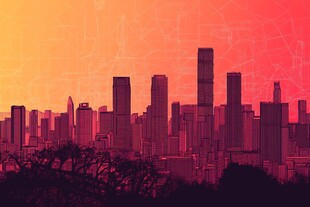 黄昏下的都市建筑剪影