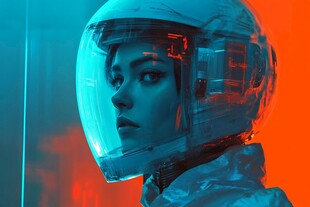 未来女宇航员的坚毅凝视