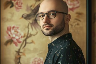 戴眼镜的男士复古背景肖像