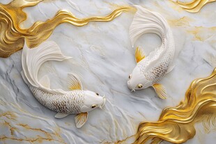 玉雕锦鲤戏金浪