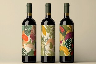 三瓶特色植物图案葡萄酒瓶